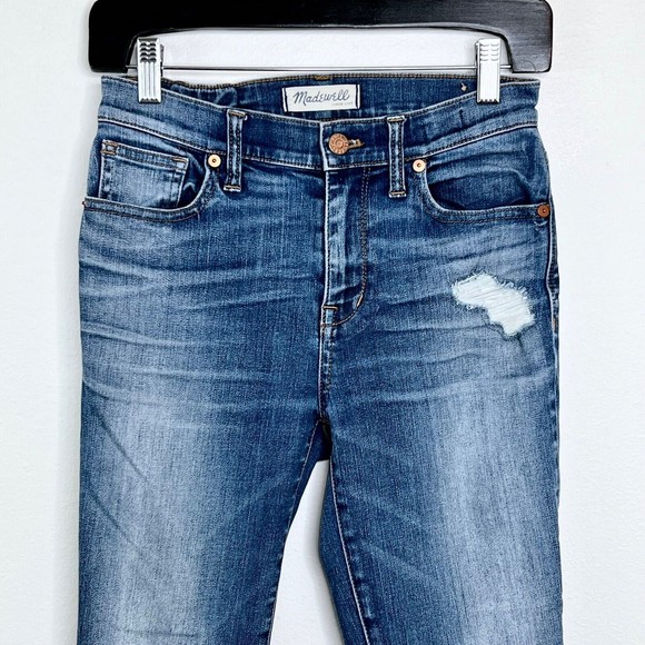 Madewell Jeans Womens 26 High Riser Skinny Medium Wash Blue Distressed Denim - Picture 2 of 6